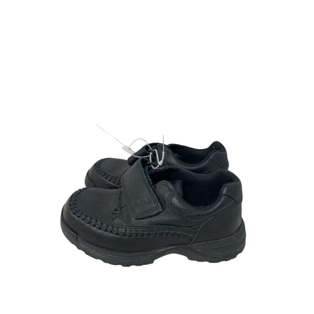 Clarks Caribou Sneakers Kids Size 8.5 9 Medium Black Leather Hook Loop Closure